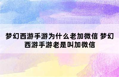 梦幻西游手游为什么老加微信 梦幻西游手游老是叫加微信